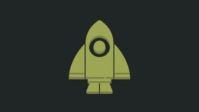 Green Rocket ship icon isolated on black background. Space travel. 4K Video motion graphic animation.
