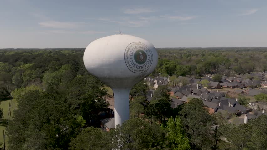 City of Jackson, Mississippi water tower with drone video circling. Royalty-Free Stock Footage #1103098651