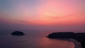 aerial hyperlapse view day to night scenery pink light shine through on sky at sunset.
Scene of Colorful romantic sky in sunset or sunrise.
aerial view beautiful landscape above Kata beach Phuket