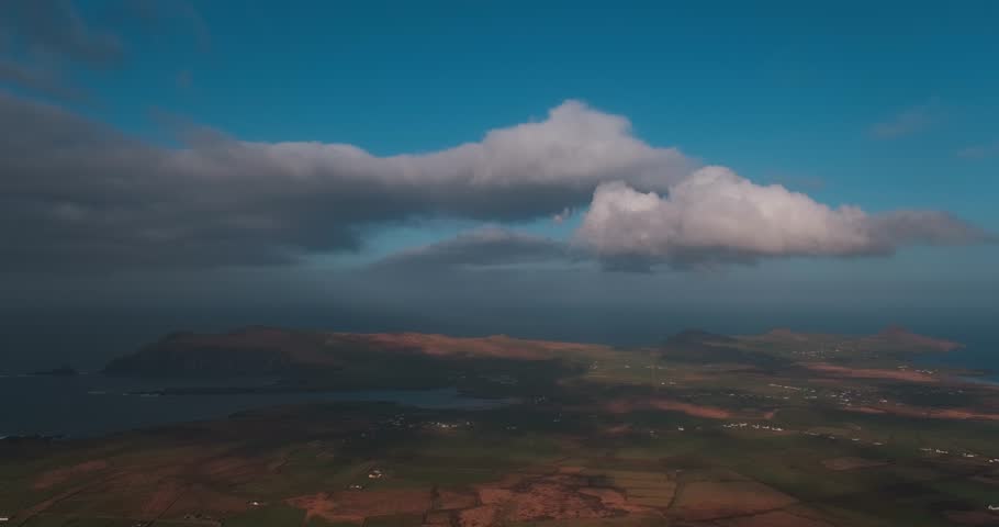 Stunning 4K aerial timelapse video of Dingle Peninsula coastline with moving clouds and shadows