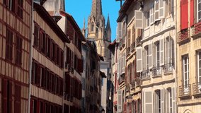 Old buildings in Bayonne town, Aquitaine, France. High quality 4k footage