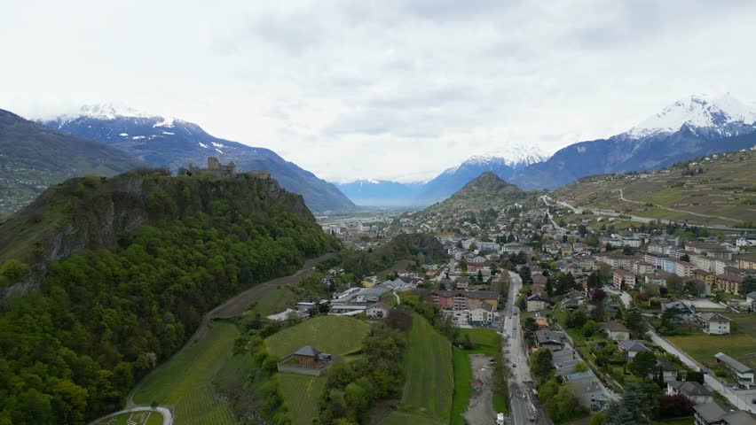 Valere Castle in the city of Sion Switzerland - aerial view by drone