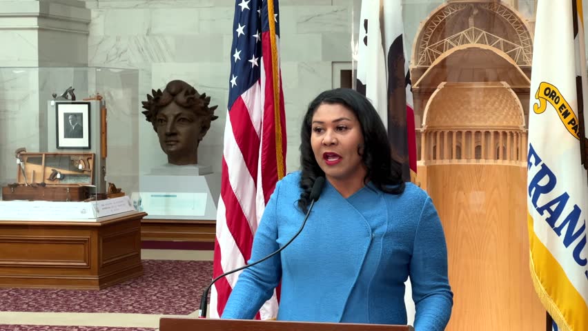 San Francisco, CA - April 26, 2023: Mayor London Breed speaking at a press conf at City Hall to announce the events and celebrations that will take place during APA Heritage Month.
