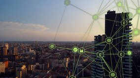 Animation of data processing over 3d cityscape. Global business, data processing, computing and digital interface concept digitally generated video. - Powered by Shutterstock - Get 15% off with code: PIKWIZARD15