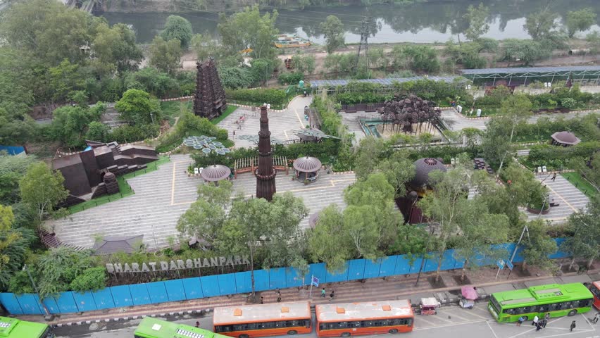 An aerial shot of the beautiful Bharat Darshan Park at Punjabi Bagh,New Delhi,India
