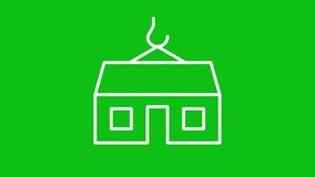 Animated modular house white icon. Affordable construction. Prefabricated building. Seamless loop HD video with alpha channel on transparent background. Outline motion graphic animation for night mode
