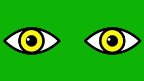 Animated yellow eyes are closing. blinks an eyes. Flat icon. Looped video. Vector illustration on green background.