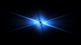 Loop center motion glow blue shine rays animation art on black abstracrt background. Lighting lamp rays effect dynamic bright video footage