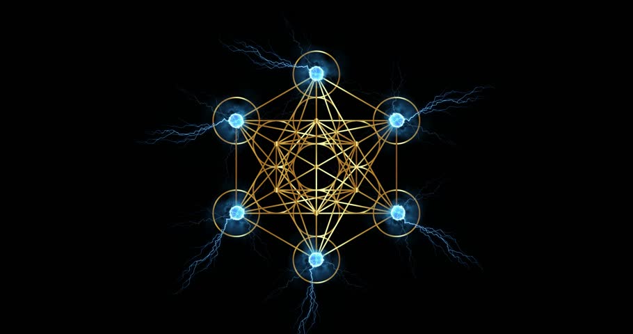 Video animation Metatron's Cube, Flower of Life. Golden Sacred geometry, special effects technology element black background. Mystic gold icon platonic solids, abstract geometric drawing, crop circles Royalty-Free Stock Footage #1103120495