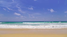 Foamy sea wave com in Beach sand beautiful in sunny summer sun wipeout tourist Phuket Thailand on January 2023