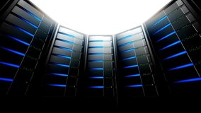 Countless modern server cabinets futuristic Data Center Computer Servers tech room background 4K HD - Powered by Shutterstock - Get 15% off with code: PIKWIZARD15