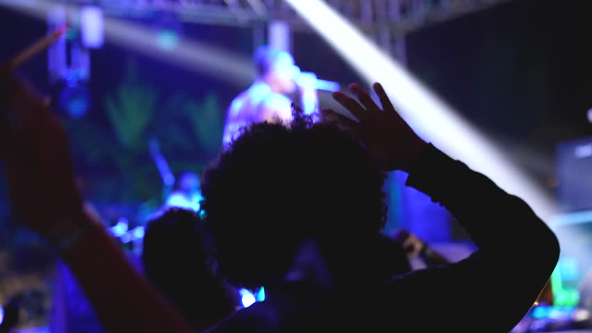 Cool rap singer perform song. Night club life. Rapper star artist live music concert. Afro hair man hang out hip-hop gig. Crazy fan audience. Rap show fest. Rapper guy sing nightclub. Drive rave party Royalty-Free Stock Footage #1103131511