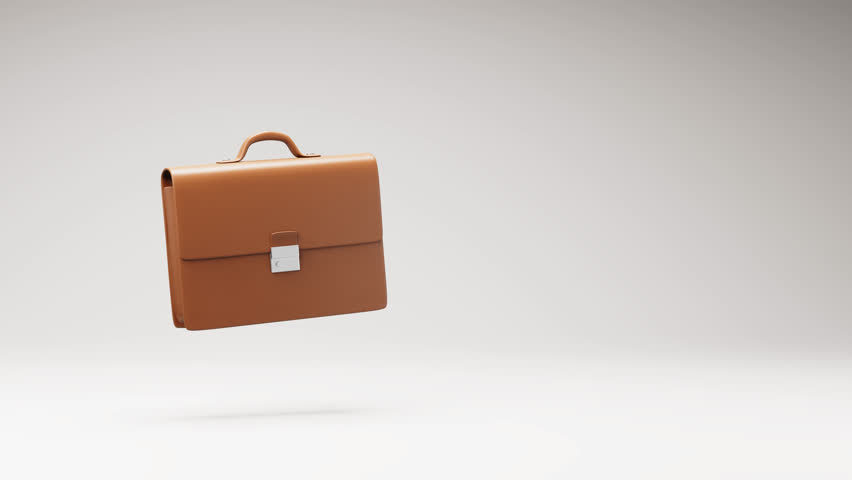 Brown Leather Businessman Briefcase Spinning on a Studio Light Gray Background, Seamless Loop 3D Animation with Copy Space Royalty-Free Stock Footage #1103134243