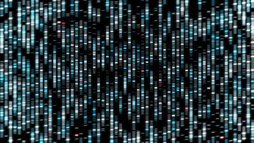 Futuristic Human DNA Sequence Analysis On Dark Background. DNA Sequence Analysis For Microbiology Scientific Study. DNA Sequence Analysis Animation. Genetic Research Experiment. Biology