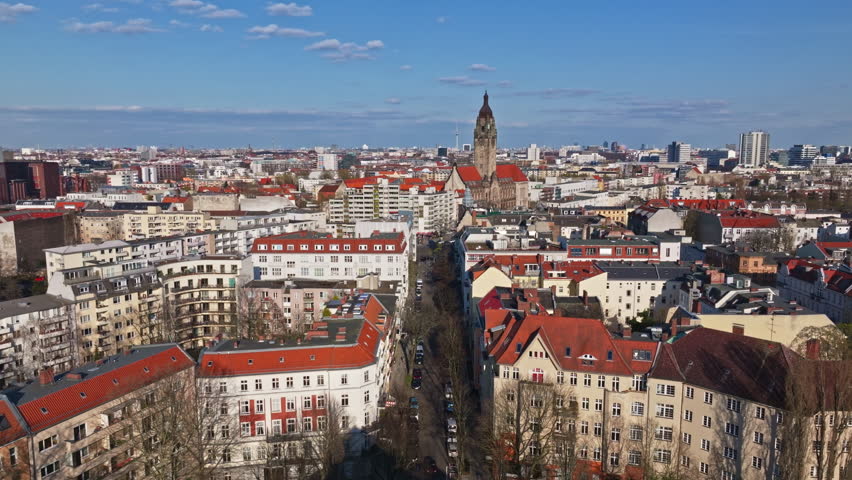 Drone shot of Charlottenburg Town Hall ( Rathaus Charlottenburg ) , Charlottenburg district , Berlin Germany Royalty-Free Stock Footage #1103140341