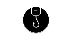 Black Fishing hook icon isolated on white background. Fishing tackle. 4K Video motion graphic animation.