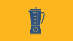 Blue Blender icon isolated on orange background. Kitchen electric stationary blender with bowl. Cooking smoothies, cocktail or juice. 4K Video motion graphic animation.