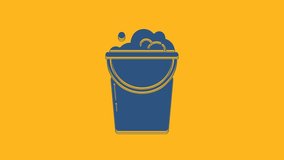 Blue Bucket with foam and bubbles icon isolated on orange background. Cleaning service concept. 4K Video motion graphic animation.