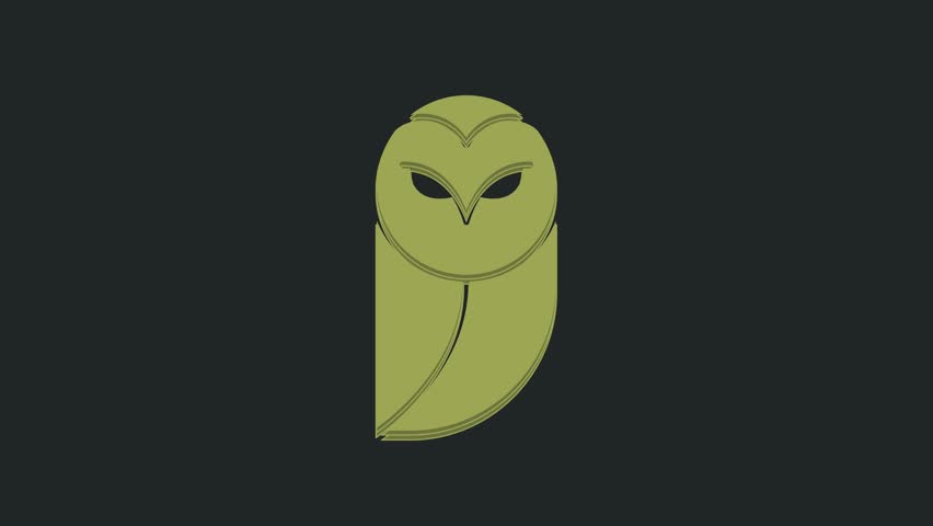 Green Owl icon isolated on black background. Animal symbol. 4K Video motion graphic animation.