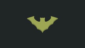 Green Flying bat icon isolated on black background. 4K Video motion graphic animation.