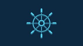 Blue Ship steering wheel icon isolated on blue background. 4K Video motion graphic animation.