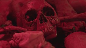 Human skull, capture made during making an music video for a rock band, massacre and horror video concept.