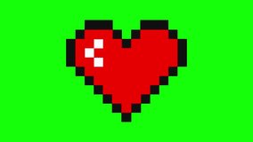 4k Heart beating animation isolated on green screen. Heart in 8 bit style. Pixel heart icon animation. - Powered by Shutterstock - Get 15% off with code: PIKWIZARD15