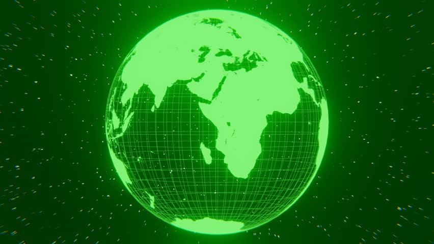Abstract loop background earth globe sphere hologram made of green neon glow hi-tech sci-fi futurisctic energy in dark space with shining stars. 4k video, 3d motion design, motion graphics, 30 fps Royalty-Free Stock Footage #1103170545