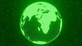 Abstract loop background earth globe sphere hologram made of green neon glow hi-tech sci-fi futurisctic energy in dark space with shining stars. 4k video, 3d motion design, motion graphics, 30 fps