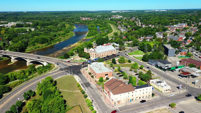 Aerial of Brantford, Ontario, Canada in late summer 4K