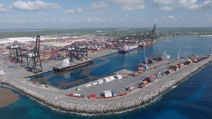 Industrial Multimodal Caucedo Port Used For Cargo Operations In Dominican Republic. - aerial