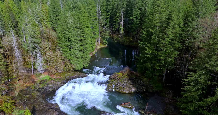 Lucia Falls is one of five named waterfalls along the East Fork Lewis River near Battle Ground. The falls drop about 15 feet over a channeled bedrock dam into a rather sizable pool.