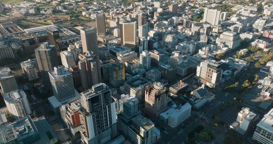 Aerial close-up view of Cape Town City Centre, Cape Town, South Africa