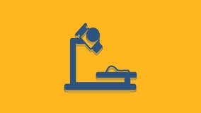 Blue Microscope icon isolated on orange background. Chemistry, pharmaceutical instrument, microbiology magnifying tool. 4K Video motion graphic animation.
