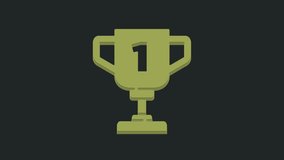 Green Award cup icon isolated on black background. Winner trophy symbol. Championship or competition trophy. Sports achievement sign. 4K Video motion graphic animation.