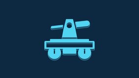 Blue Draisine handcar railway bicycle transport icon isolated on blue background. 4K Video motion graphic animation.