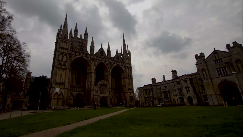 4k timelapse of the Cathedral Church of St Peter, St Paul and St Andrew in Peterborough, Cambridgeshire, UK