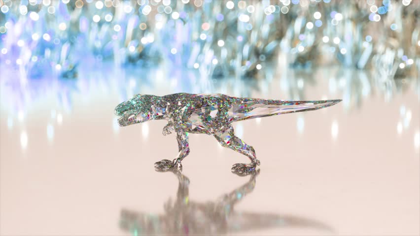  Diamond dinosaur walks on a glowing background. Slow motion. Brilliant, shining. 3d animation of seamless loop. 3D Illustration Royalty-Free Stock Footage #1103185617