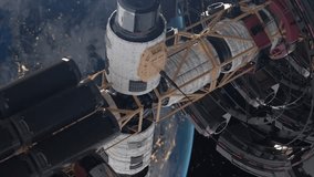  Space station in Earth orbit. ISS. NASA. Space conquest. A view of the Earth and a spaceship. 3d animation. 3D Illustration - Powered by Shutterstock - Get 15% off with code: PIKWIZARD15