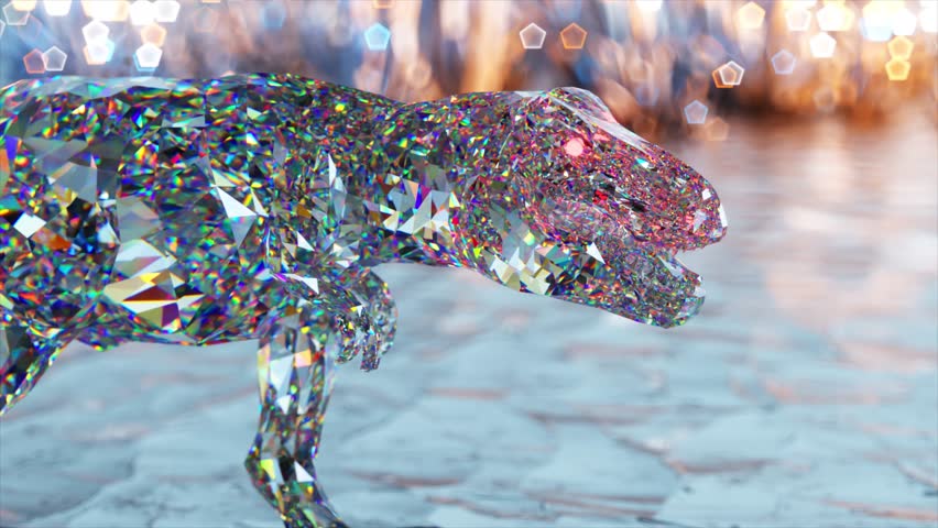 Diamond dinosaur walks on a glowing background. Slow motion. Brilliant, shining. 3d animation of seamless loop. 3D Illustration Royalty-Free Stock Footage #1103185675