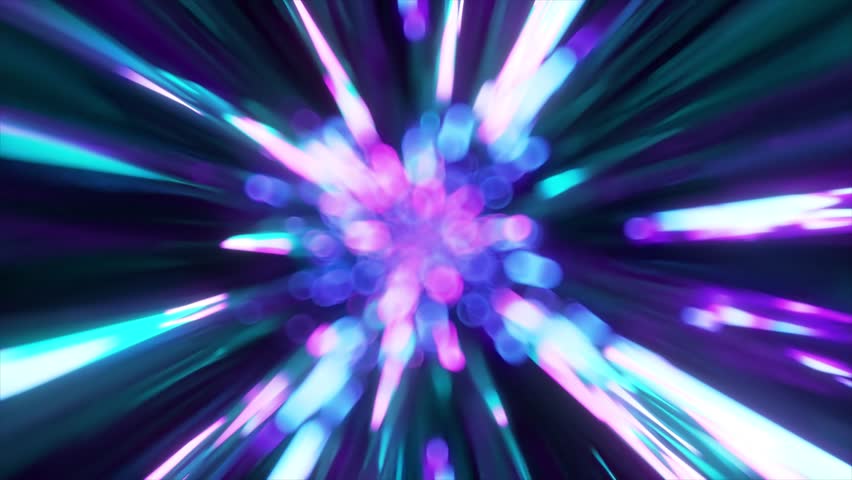 Neon glowing rays of hyperspace. Sci-fi digital footage electric move of dynamic streaks in dark backdrop. 3d animation . 3D Illustration Royalty-Free Stock Footage #1103185729