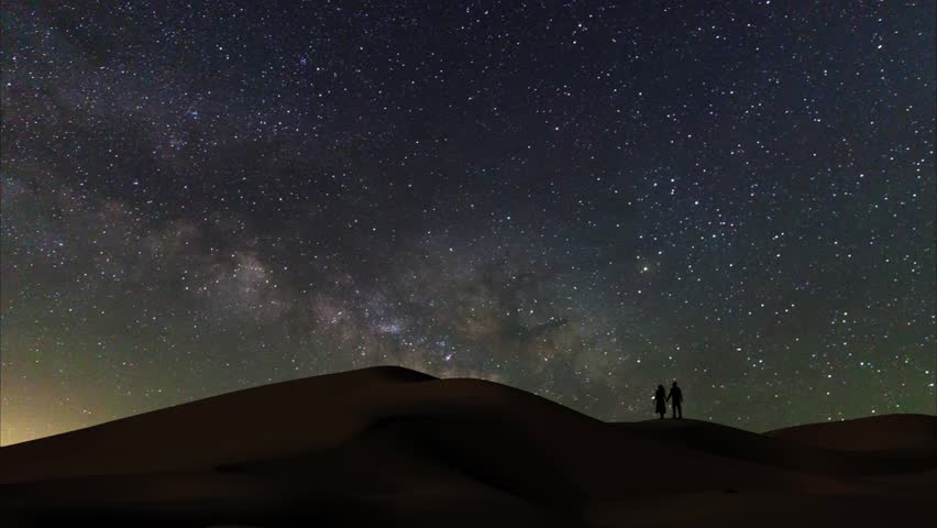 Time Lapse Milky Way Over Couple on Sand Dunes