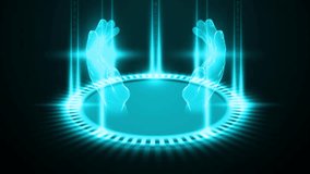 Two hands emerged from the blue circle and flashing lights on the sides. - Powered by Shutterstock - Get 15% off with code: PIKWIZARD15