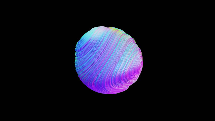 3D render of light holographic coloured sphere with curly fractal noise detailed surface, 4K abstract animated background