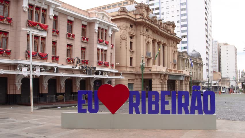 Ribeirão Preto, São Paulo , Brazil - Circa January, 2023: The Theatro Pedro II and i love ribeirao.