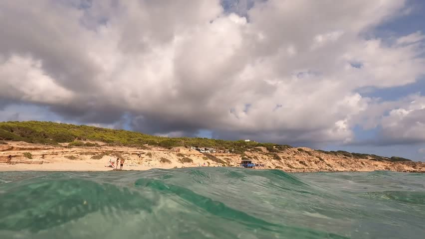 Calo des Morts beach from the water in Formentera Ibiza Spain 