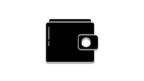 Black Wallet icon isolated on white background. Purse icon. Cash savings symbol. 4K Video motion graphic animation.