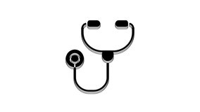 Black Stethoscope medical instrument icon isolated on white background. 4K Video motion graphic animation.