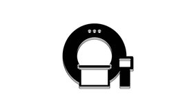 Black Tomography icon isolated on white background. Medical scanner, radiation. Diagnosis, radiology, magnetic resonance therapy. 4K Video motion graphic animation.