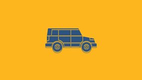 Blue Off road car icon isolated on orange background. 4K Video motion graphic animation.